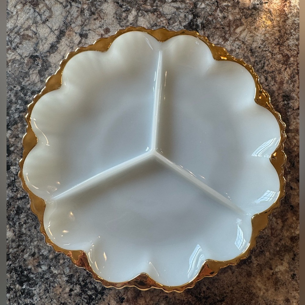 Vintage Anchor Hocking Fire-King Milk Glass Divided Serving Dish